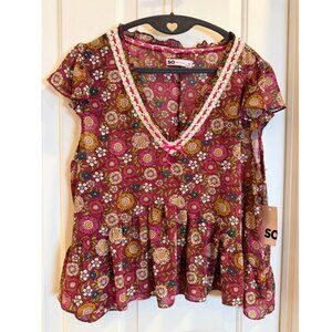 SO Floral Boho Peplum Blouse XL NWT